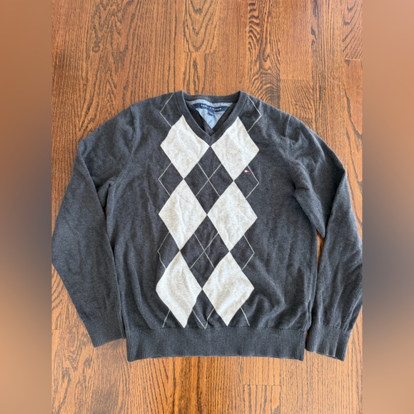 Tommy Hilfiger Other - Tommy Hilfiger Dark Gray and Cream Argyle Cotton Sweater